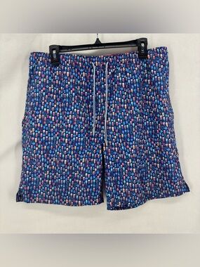 Peter Millar Men’s Swim Trunks Blue Cocktail Print Mesh Lined Board Shorts Large